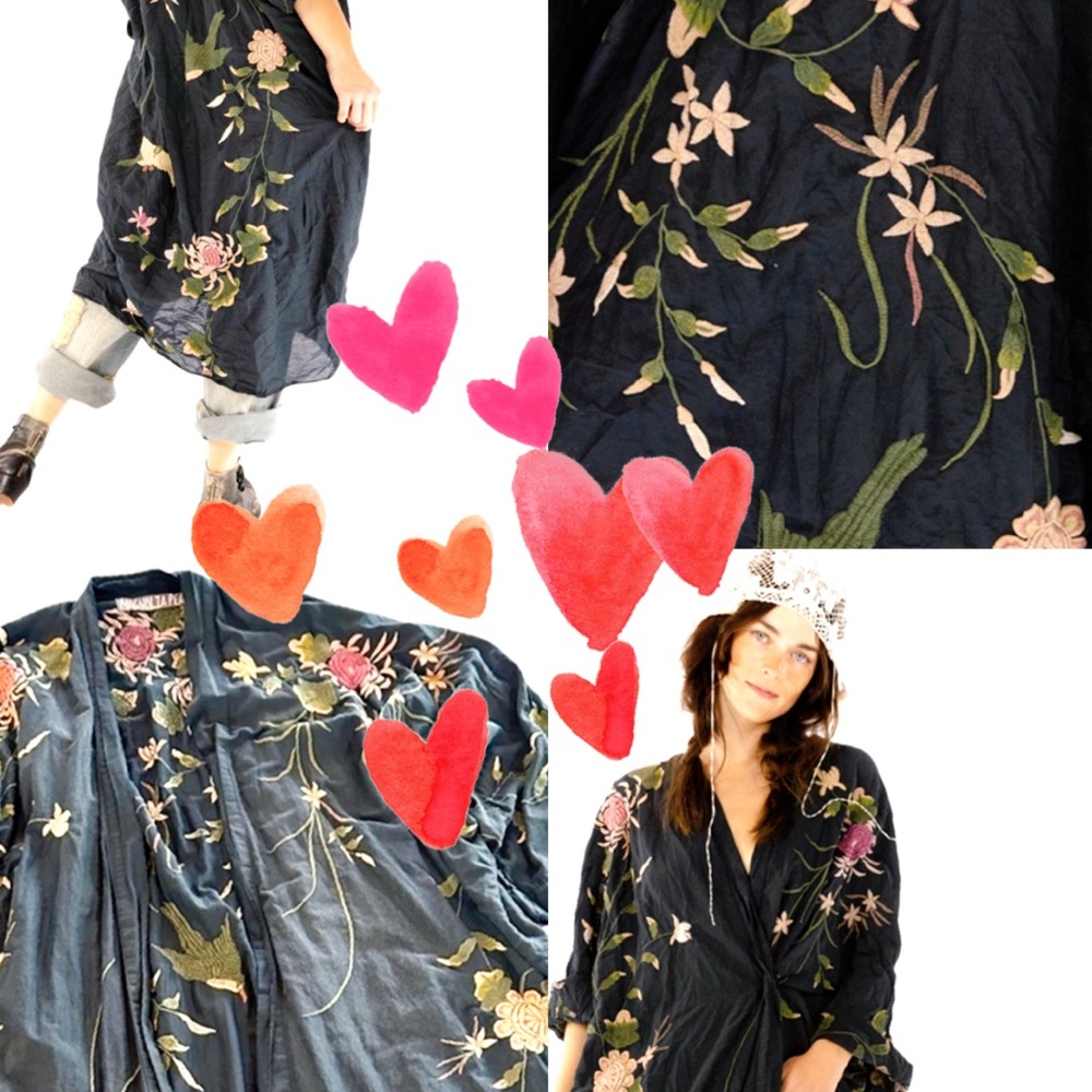 Magnolia Pearl Black Floral Embroidered Bonita Kimono